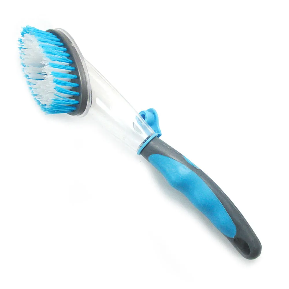 4pc Soap Dispensing Dish Bristles Brushes Sponge Head Kitchen Clean Scrub Brush