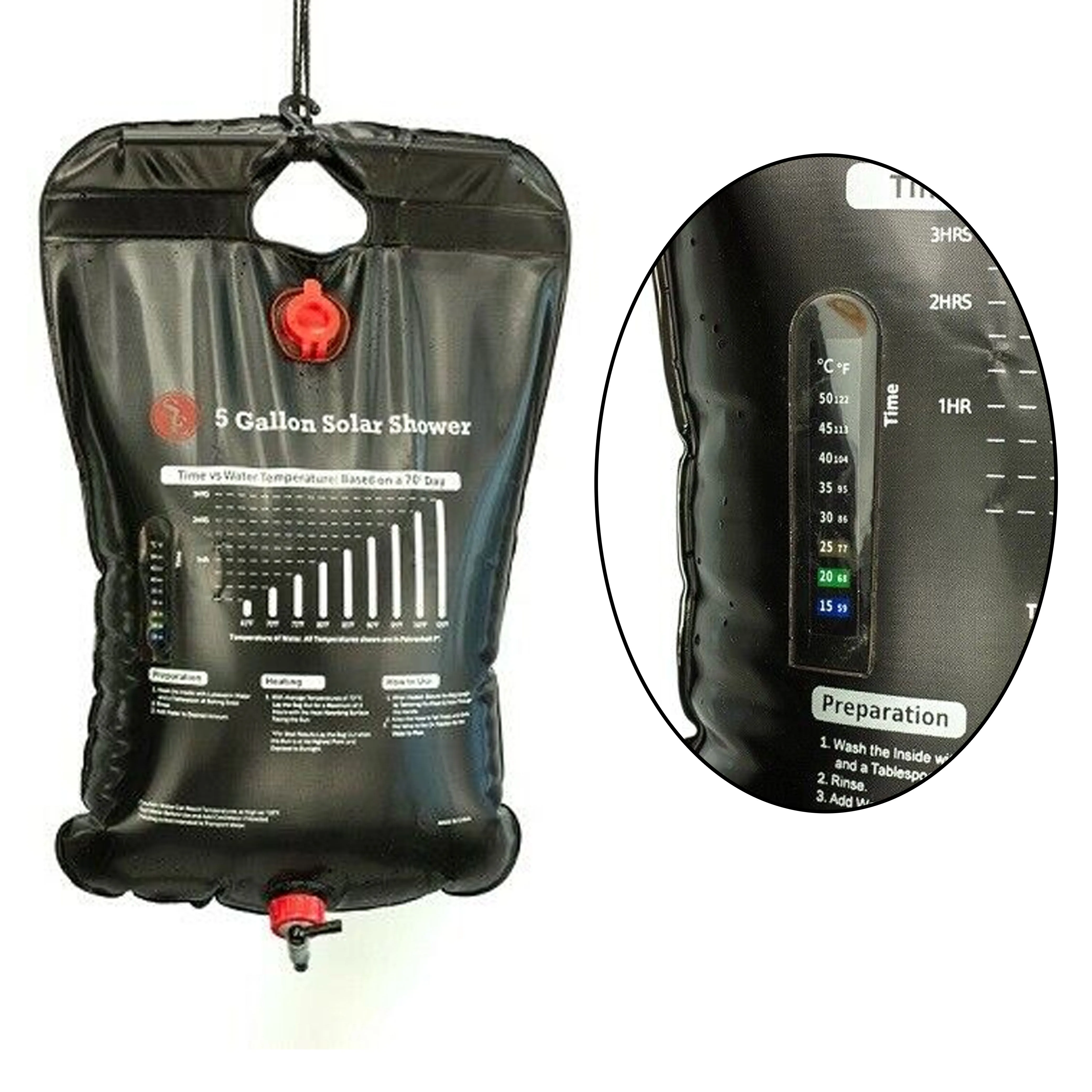 5G Portable Outdoor Shower Solar Heating Pipe Bag Water Camp Hiking Heated Bath