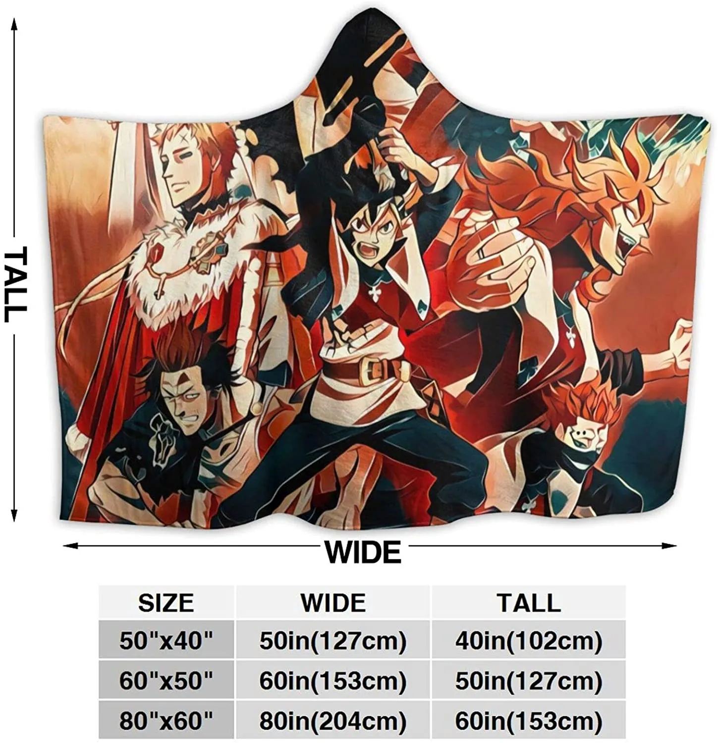 Anime Black Clover Hooded Blanket - Fleece Flannel Warm Throw Blanket