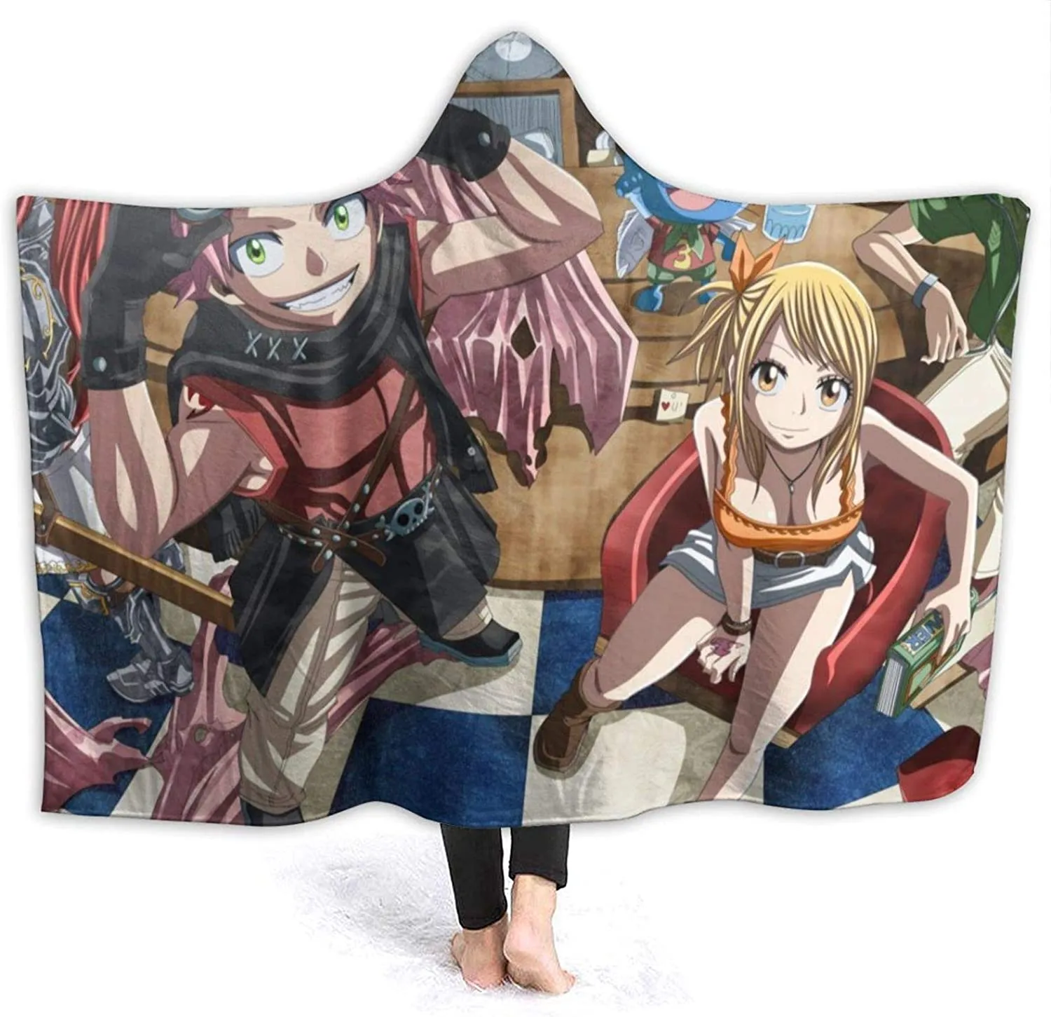 Anime Fairy Tail Fleece Flannel Hooded Blanket