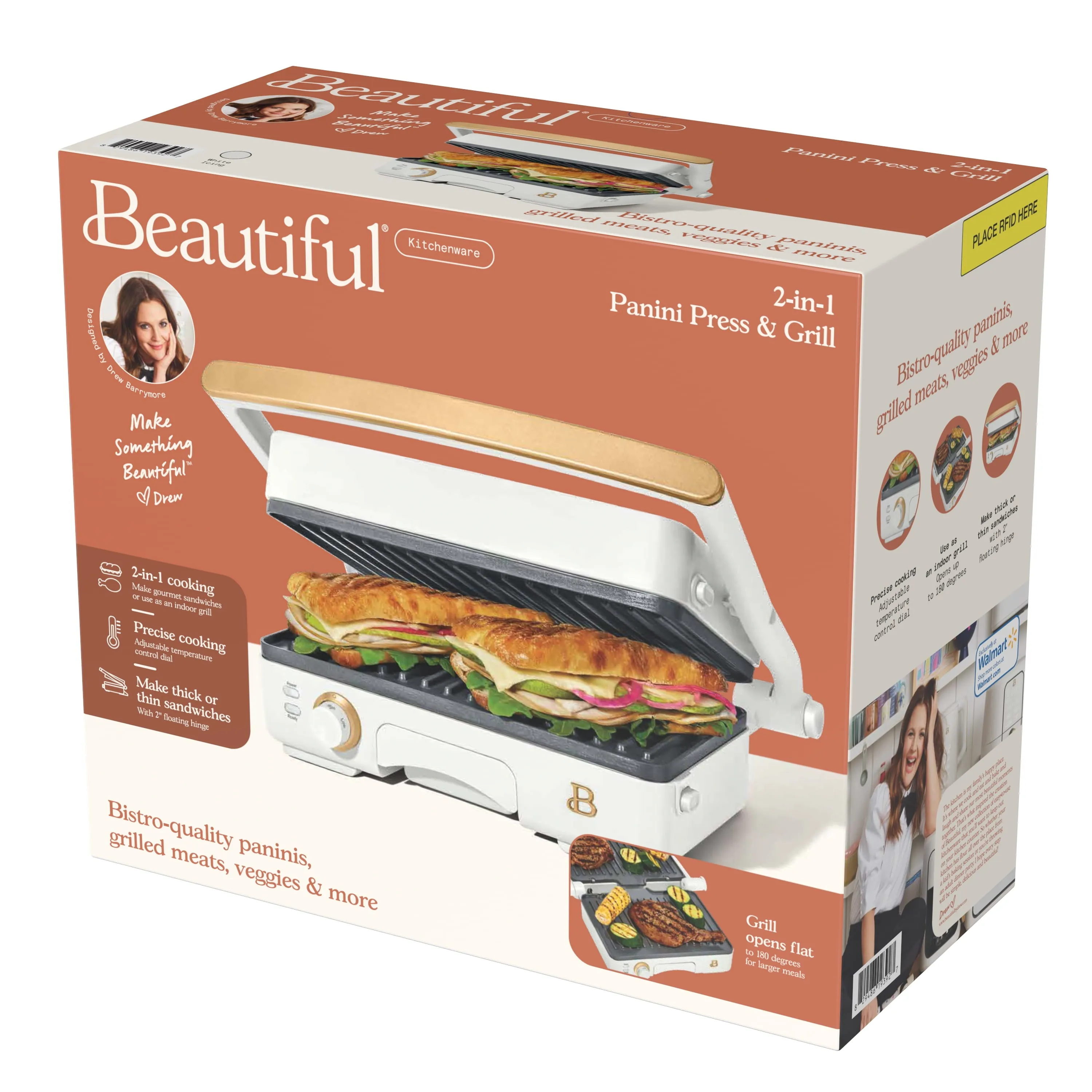 Beautiful 2-in-1 Panini Press & Grill, White Icing by Drew Barrymore