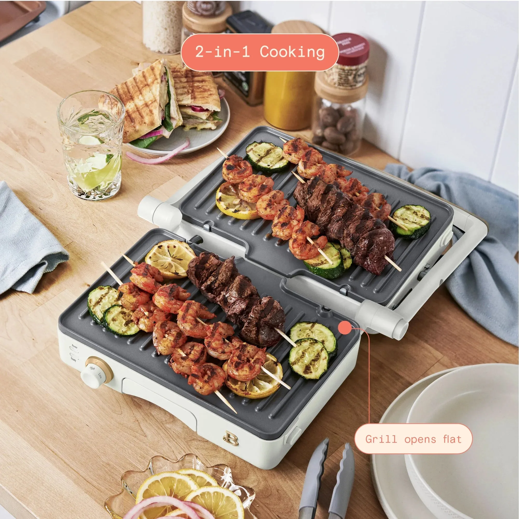 Beautiful 2-in-1 Panini Press & Grill, White Icing by Drew Barrymore