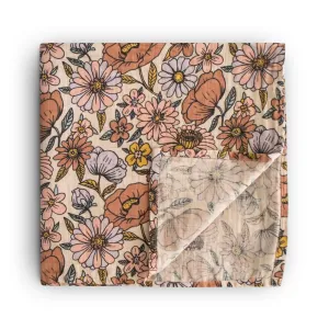 Mushie Organic Cotton Muslin Baby Swaddle - Retro Flowers