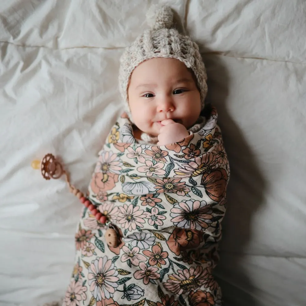 Mushie Organic Cotton Muslin Baby Swaddle - Retro Flowers