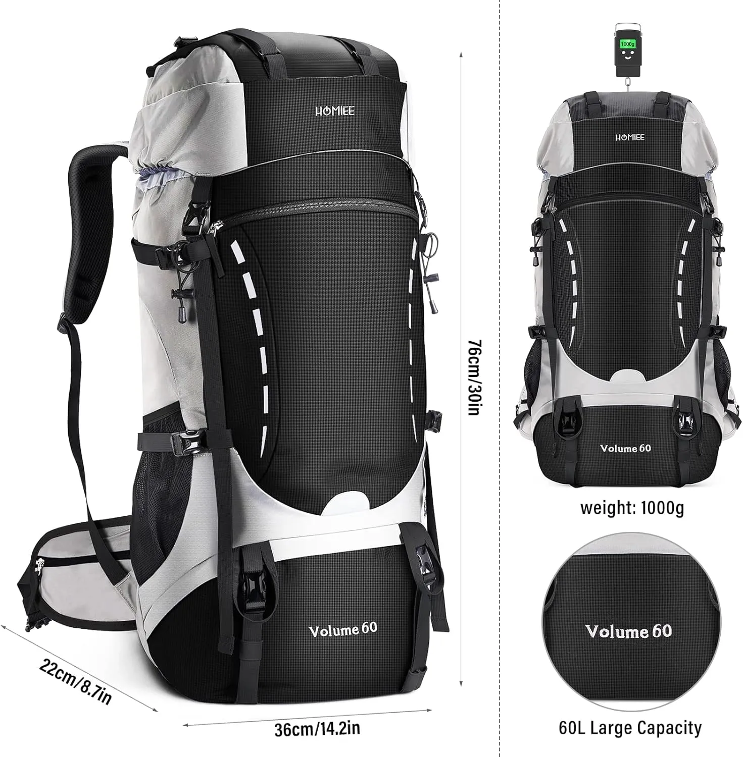 Sac  Dos Randonne 50-60L avec Housse de Pluie - Fitnessterapy
