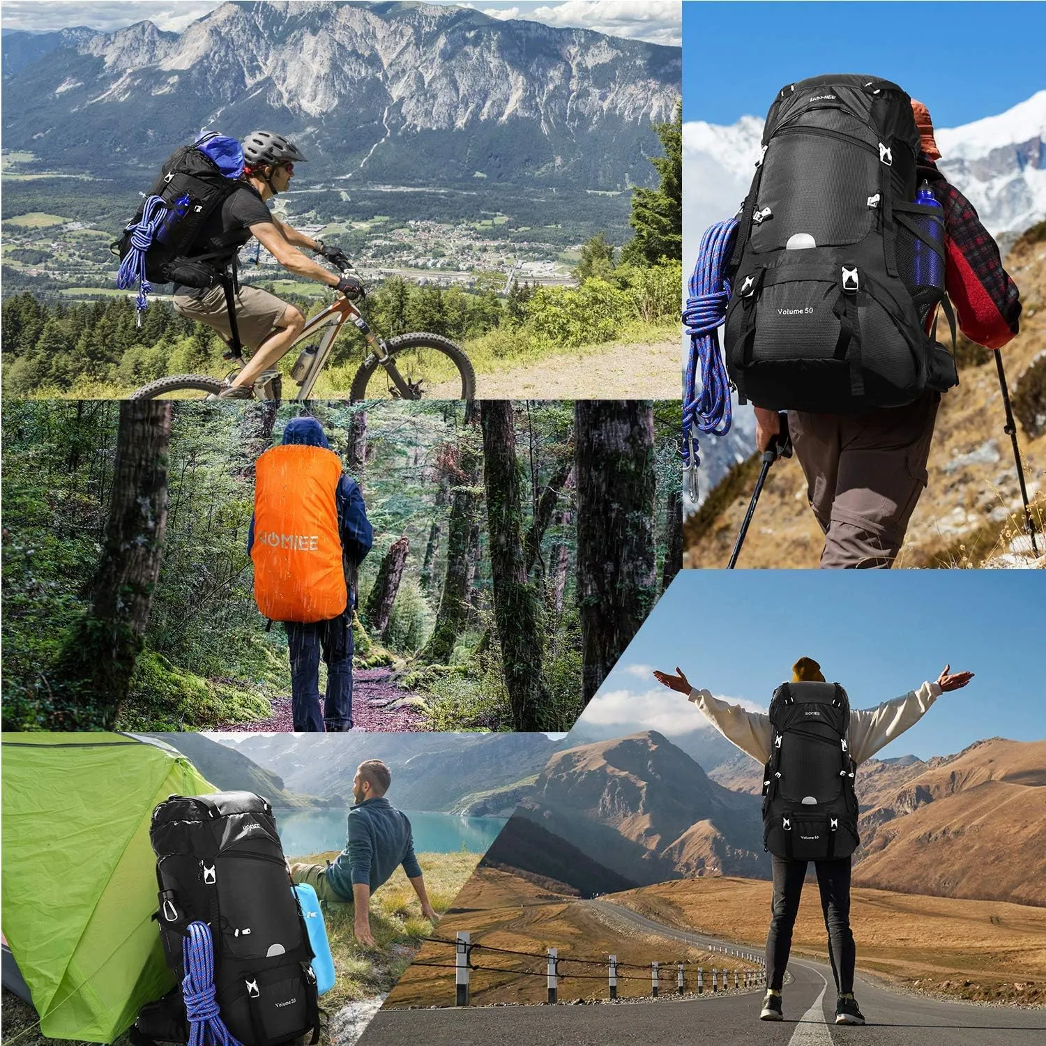 Sac  Dos Randonne 50-60L avec Housse de Pluie - Fitnessterapy