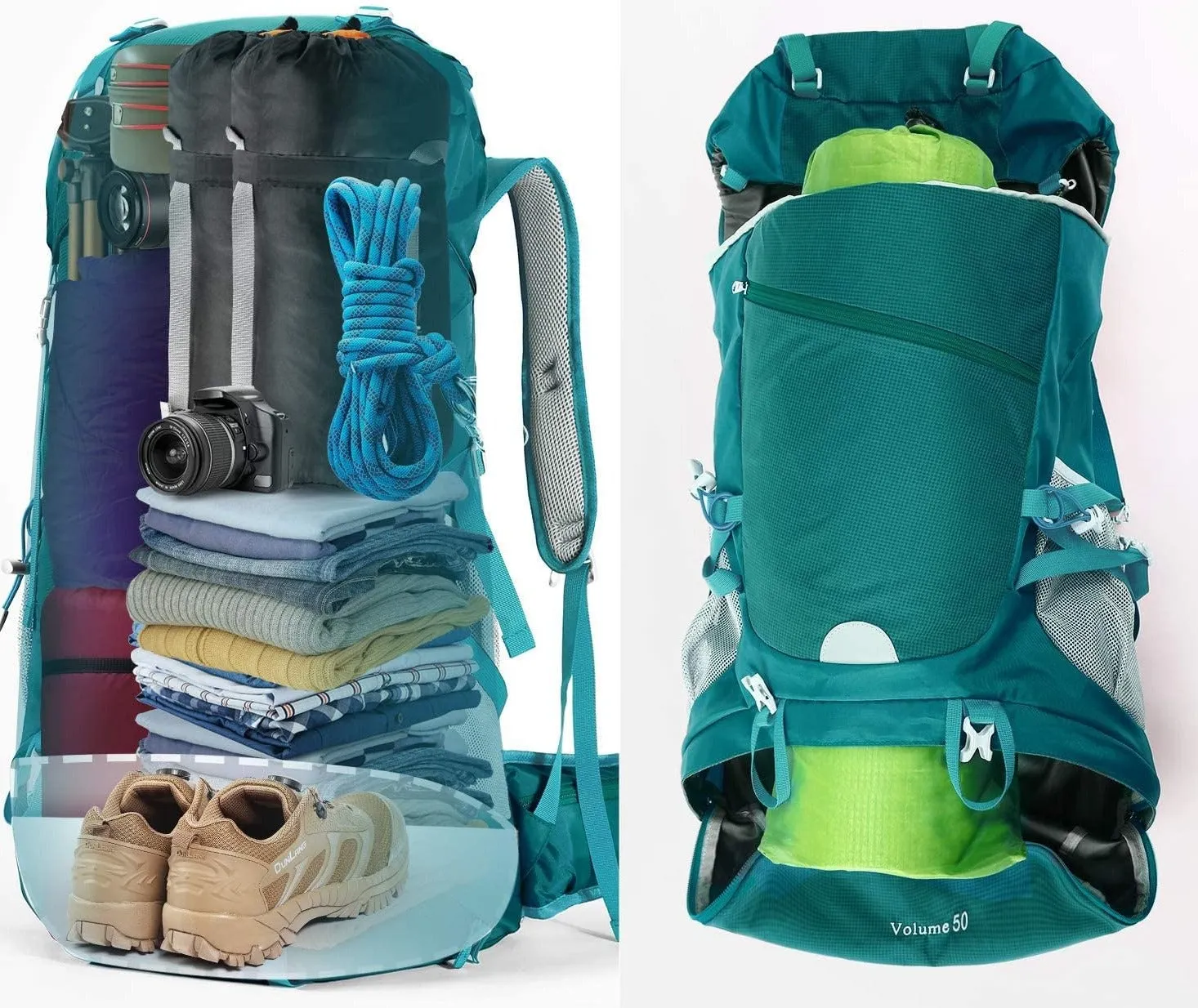 Sac  Dos Randonne 50-60L avec Housse de Pluie - Fitnessterapy