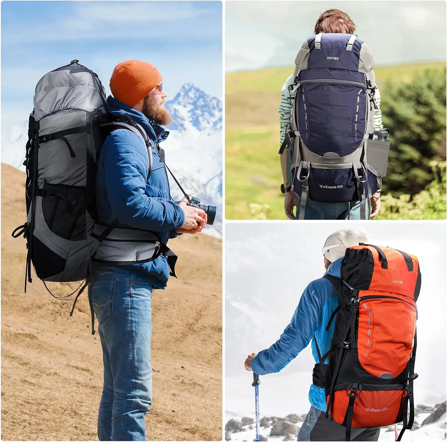 Sac  Dos Randonne 50-60L avec Housse de Pluie - Fitnessterapy