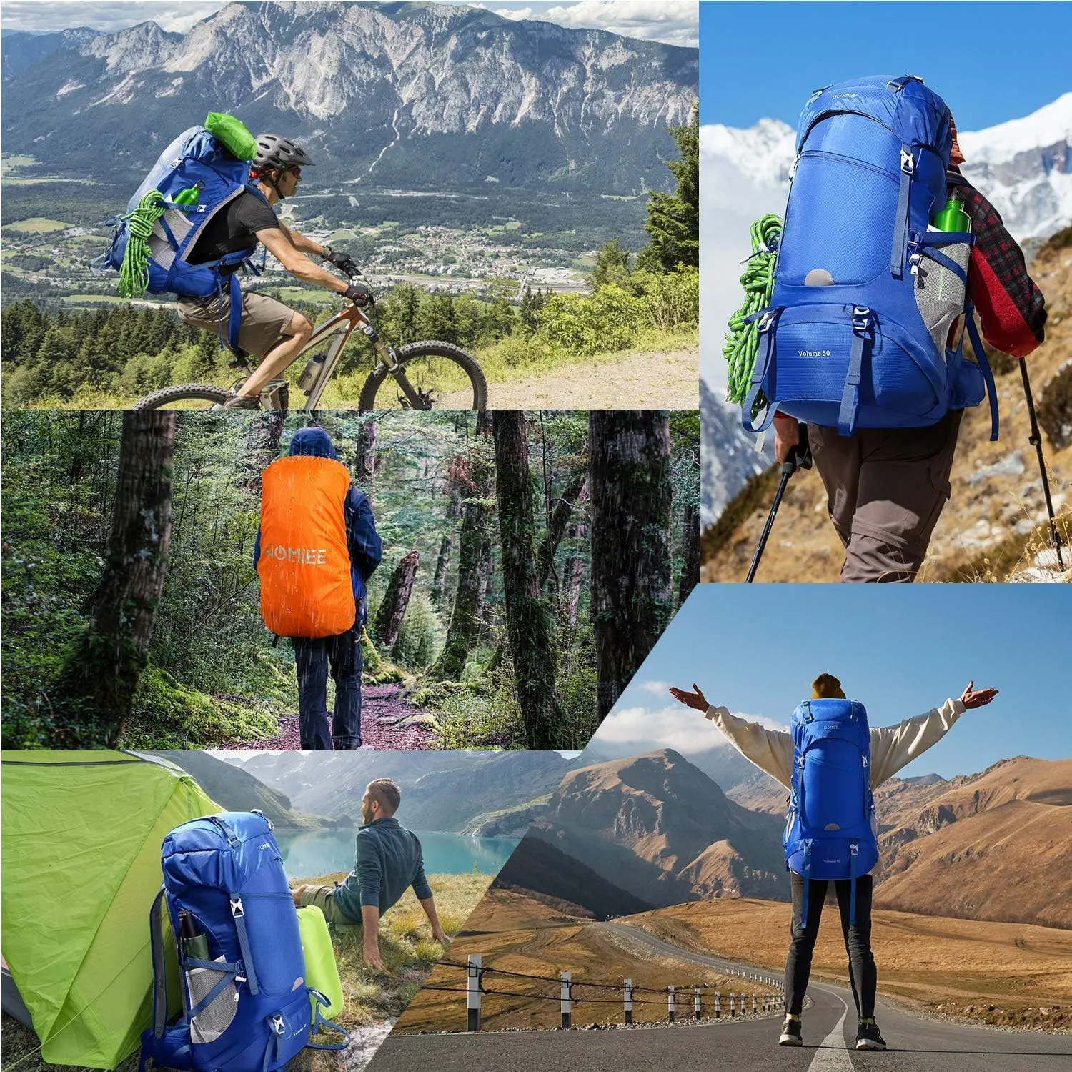 Sac  Dos Randonne 50-60L avec Housse de Pluie - Fitnessterapy