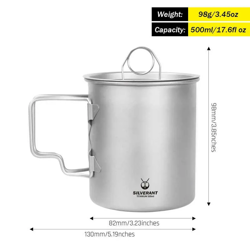 SilverAnt | Ultralight Titanium Cup With Lid | 500ml/17.6 fl oz